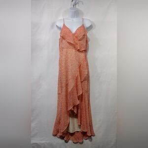 Express Artsy Tiered Ruffle Dress Women's M Orange Coastal Beach Vacation Retro